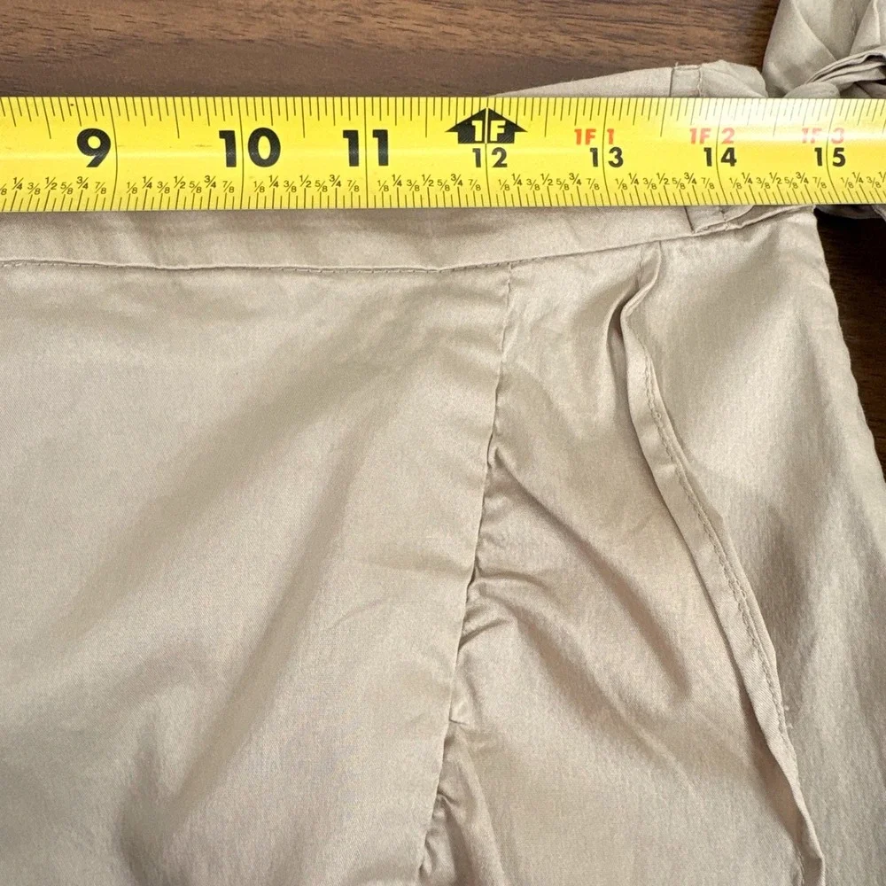 Ann Taylor LOFT‎ Tan Faux Wrap Midi Skirt Ruffle Tie Waist Size 6